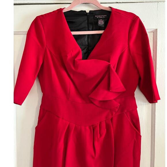 Signature by Robbie Bee Red Ruffle Sheath Dress Size 10P - Picture 13 of 13